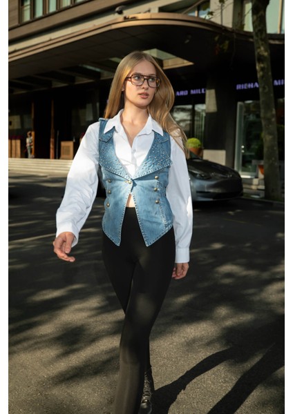 Kadın Taşlı Slim Fit Yelek