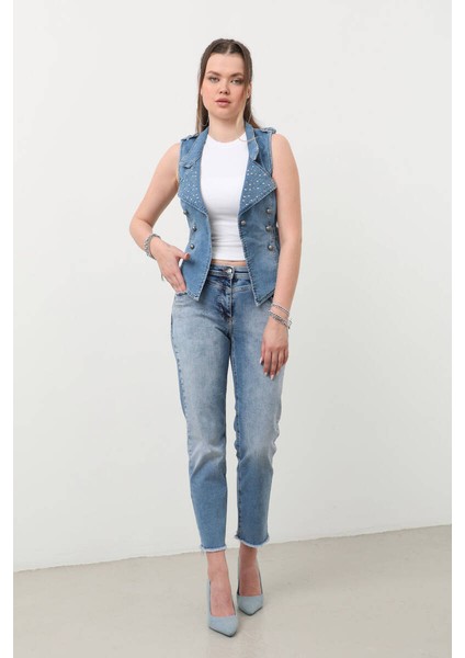 Kadın Taşlı Slim Fit Yelek