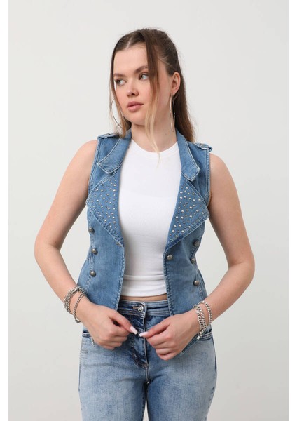 Kadın Taşlı Slim Fit Yelek