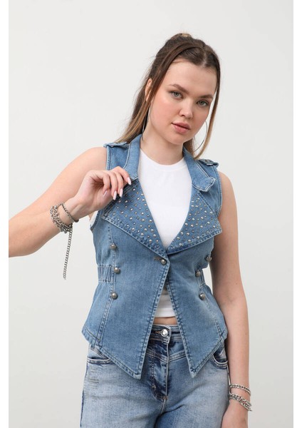 Kadın Taşlı Slim Fit Yelek