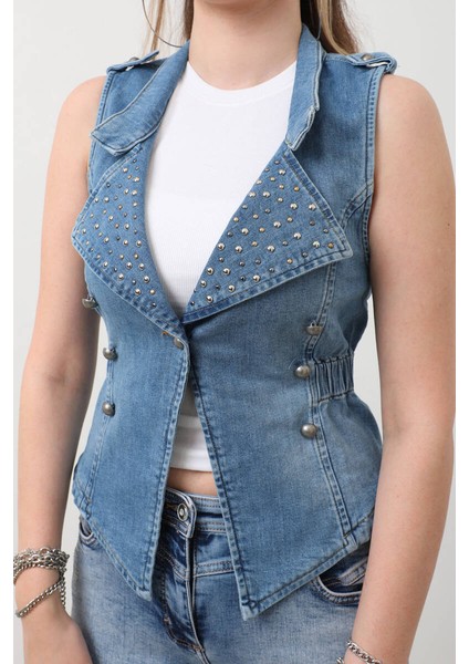 Kadın Taşlı Slim Fit Yelek