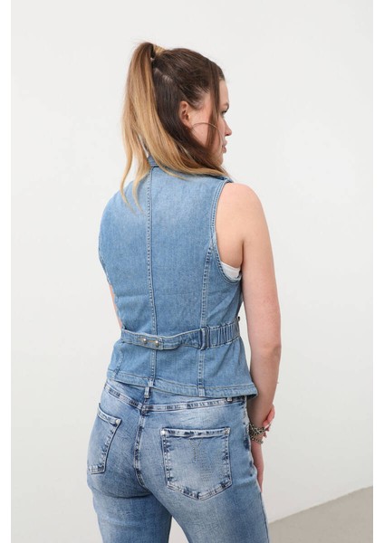 Kadın Taşlı Slim Fit Yelek