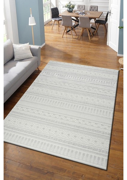 Modern Geometrik Tasarımlı Jüt Dokuma Loop Sisal Gri Renk Halı
