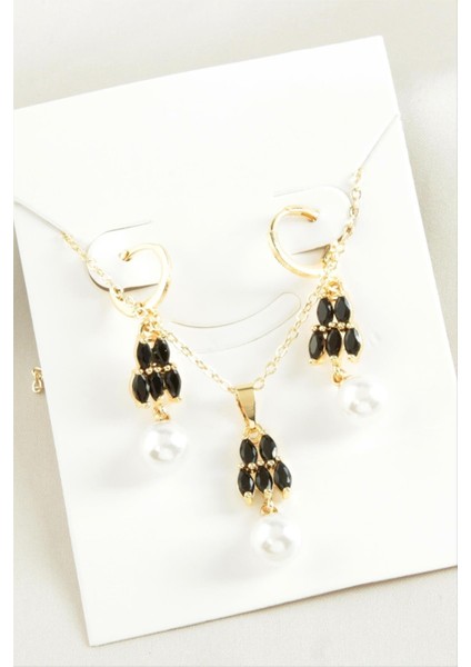 Allzey Inci Zirkon Taşlı Set Kolye-Sarı