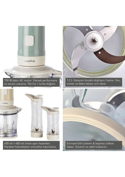 Krem Renkli 500W Kişisel Blender ve Doğrayıcı, Güçlü ve Şık Tasarım modelleri