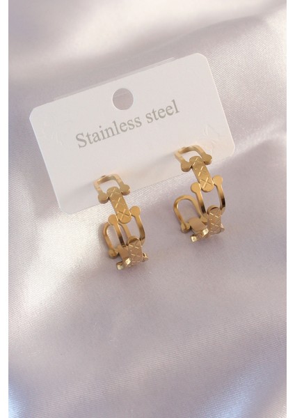 Çelik Gold Renk Tifanny Zincir Model Kadın Küpe - Lisinya