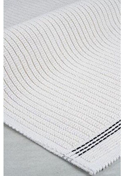 Nice Doğal Pamuklu Banyo Kilim Seti Ekru ve Lacivert Renk 2'li 60x100 cm ve 50x60 cm