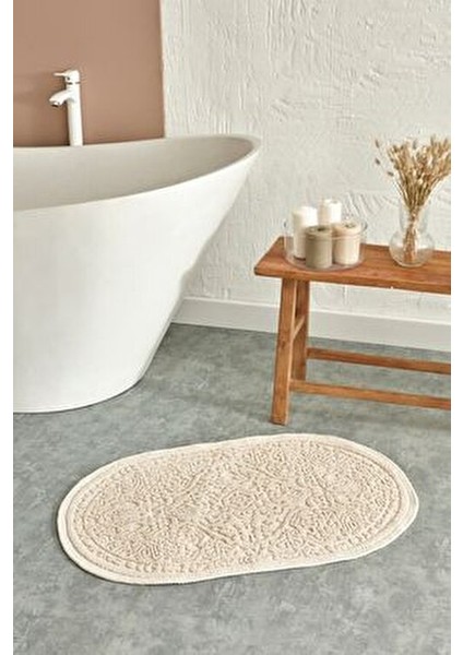 Vista Oval Paspas Ekru Renkli Pamuklu Desenli 90x60 cm Banyo Kullanımı İçin fiyatları