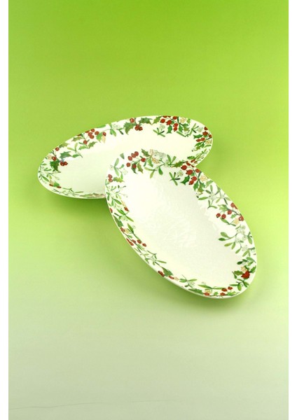 Holly Berries 2 Adet Porselen Kayık Tabak