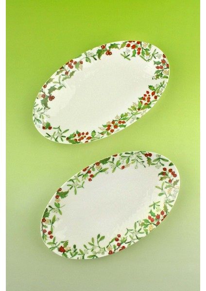 Holly Berries 2 Adet Porselen Kayık Tabak fiyatları