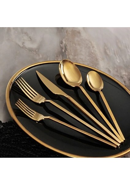 Dram Titanyum 18 Parça 6 Kişilik Çatal/kaşık Seti (Parlak Gold)