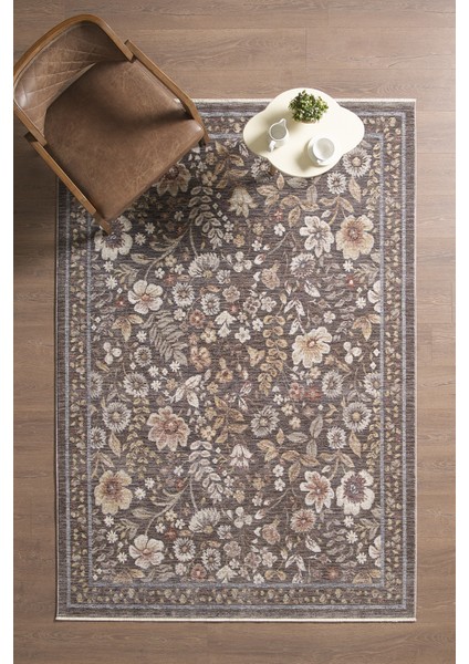 Frezia Floral Bambu Polyester Oturma Odası Salon Mutfak Halısı Eskitme Çiçekli Vintage Halı