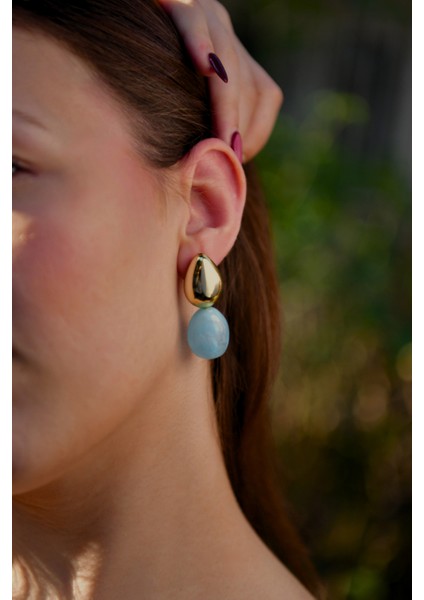 Mavi Mermer Taşlı Damla Model Şişme Kadın Çelik Görünümlü Xp Küpe fiyatları