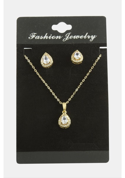 Allzey Damla Zirkon Taşlı Set Kolye-Gümüş Rengi fiyatları