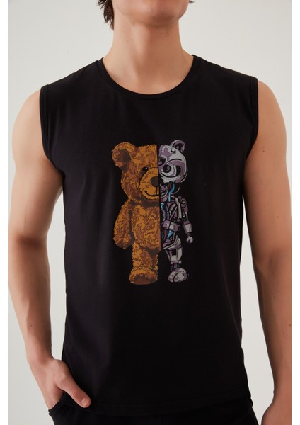 Erkek Pamuklu Sıfır Kollu Baskı Detaylı Şortlu Pijama Takımı