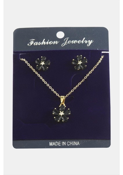 Allzey Papatya Zirkon Taşlı Set Kolye-Siyah fiyatları