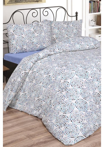 Vivi Çift Kişilik Lastikli Çarşaflı Nevresim Takımı Mavi