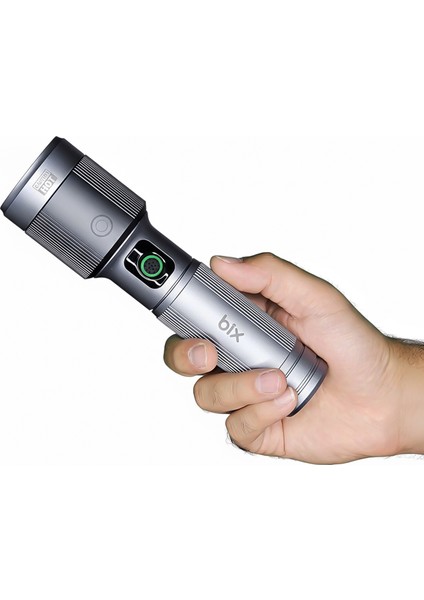 Flashlight BX5141FL 30W Led, Max. 1450 Lümen Parlaklık ve 690 Metreye Kadar Menzilli 2200MAH Şarj Edilebilir LED Bildirimli Kompakt El Feneri fiyatları