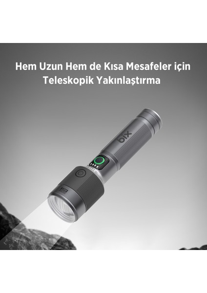 Flashlight BX5141FL 30W Led, Max. 1450 Lümen Parlaklık ve 690 Metreye Kadar Menzilli 2200MAH Şarj Edilebilir LED Bildirimli Kompakt El Feneri