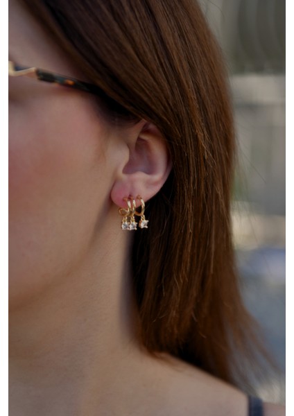 3 Yuvarlak Zirkon Taşlı Çiftli Kadın Çelik Küpe fiyatları