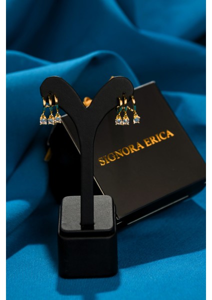 3 Yuvarlak Zirkon Taşlı Çiftli Kadın Çelik Küpe modelleri