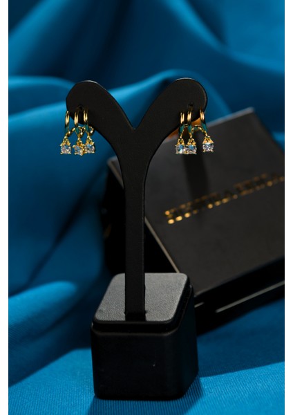 3 Yuvarlak Zirkon Taşlı Çiftli Kadın Çelik Küpe fırsatları