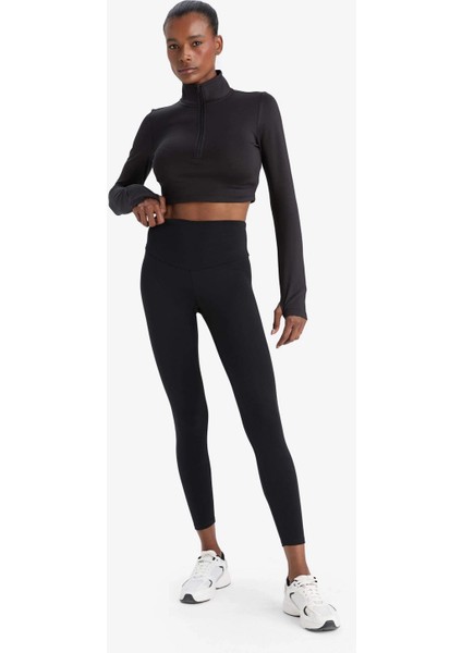 W0343 Siyah Defactofit Slim Fit Dar Kesim Fermuarlı Dik Yaka Içi Yumuşak Tüylü Esnek Kumaş Uzun Kollu Tişört fiyatları