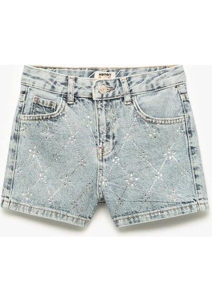 Pamuklu Slim Fit Taş Detaylı Denim Şort fırsatları