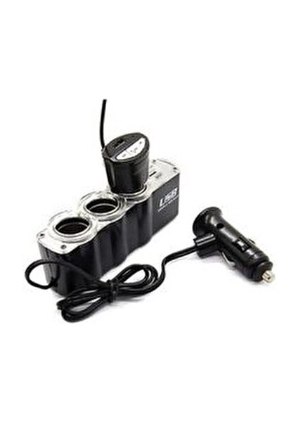 Oto Çakmak Çoklayıcı USB Çakmaklık 3 Soketli ve 1 USB Girişi ile 12x3x4 cm Boyutunda