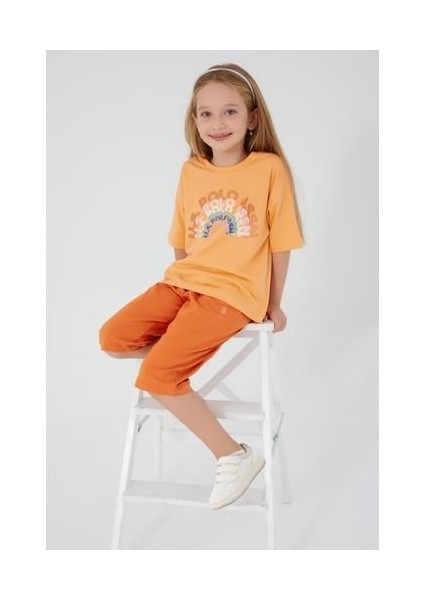 Inclined Writings Toz Sarı Kız Çocuk Kapri Takım