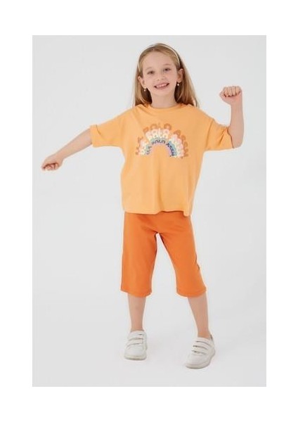 Inclined Writings Toz Sarı Kız Çocuk Kapri Takım