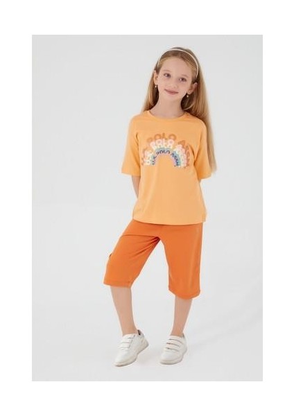 Inclined Writings Toz Sarı Kız Çocuk Kapri Takım