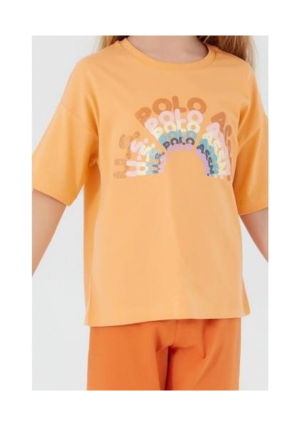 Inclined Writings Toz Sarı Kız Çocuk Kapri Takım