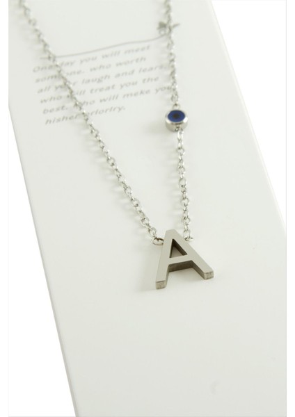 Allzey Gümüş Renkli Harfli Çelik Kolye-A