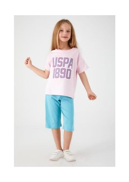 Point Detail Toz Pembe Kız Çocuk Kapri Takım