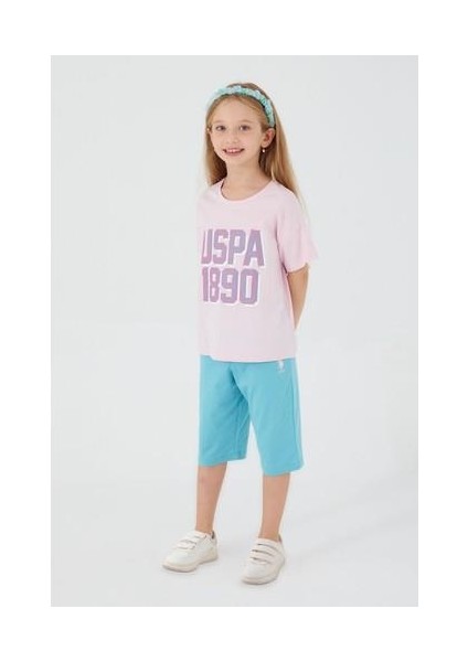 Point Detail Toz Pembe Kız Çocuk Kapri Takım
