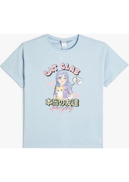 Baskılı Mavi Kız Çocuk T-Shirt 4SKG10525AK modelleri