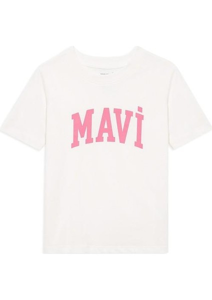 Mavi Logo Baskılı Ekru Tişört 7610109-70057