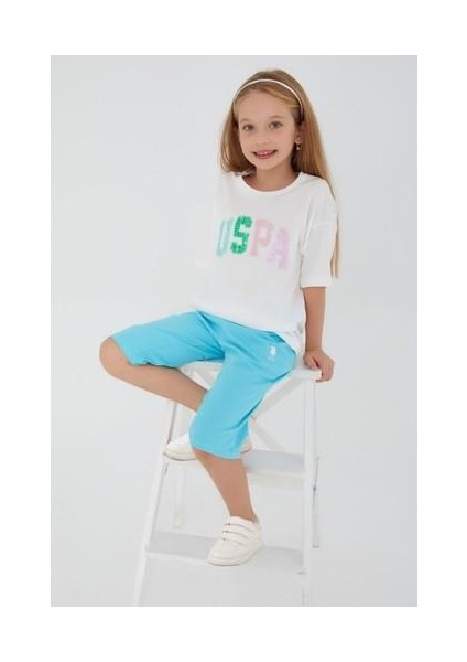 Round Font Color Beyaz Kız Çocuk Kapri Takım