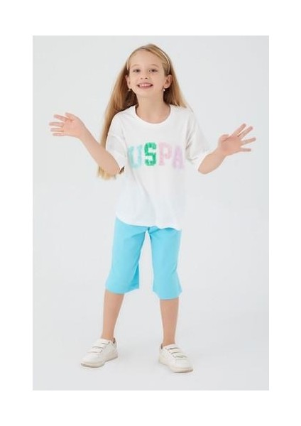Round Font Color Beyaz Kız Çocuk Kapri Takım