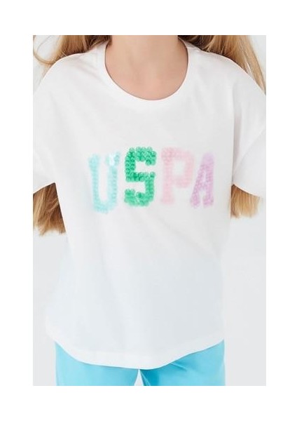 Round Font Color Beyaz Kız Çocuk Kapri Takım