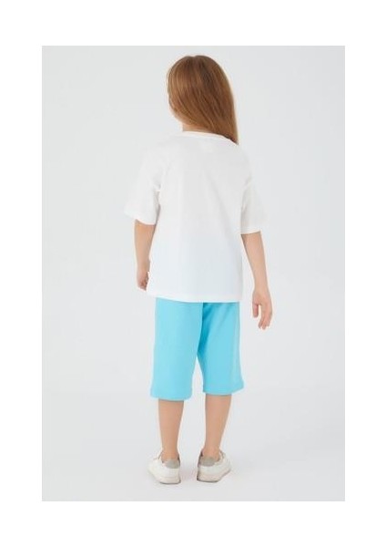 Round Font Color Beyaz Kız Çocuk Kapri Takım