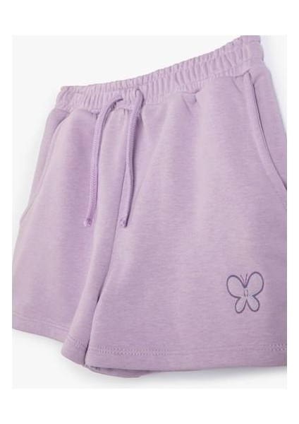 Şort Beli Bağlamalı Lastikli Cepli Kelebek Işleme Detaylı