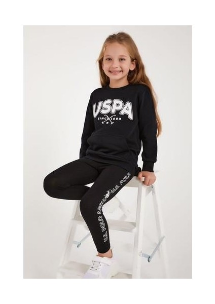 Lisanslı Siyah Kız Çocuk Kanguru Cepli Tayt Takım indirimleri