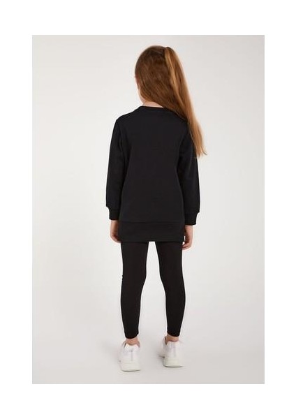 Lisanslı Siyah Kız Çocuk Kanguru Cepli Tayt Takım