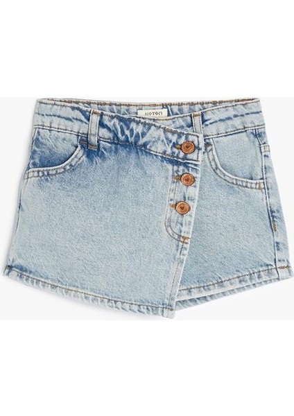 Kot Şort Etek Cepli Düğmeli Kruvaze Pamuklu fırsatları