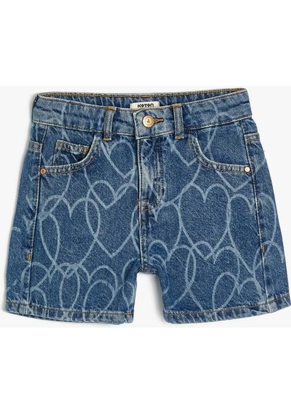 Kot Şort Kalp Baskılı Pamuklu fırsatları