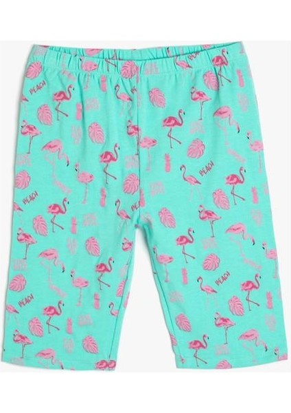 Kısa Tayt Flamingo Baskılı Beli Lastikli Pamuklu fırsatları