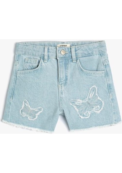 Kot Şort Kelebek Aplike Detaylı Cepli Pamuklu fırsatları