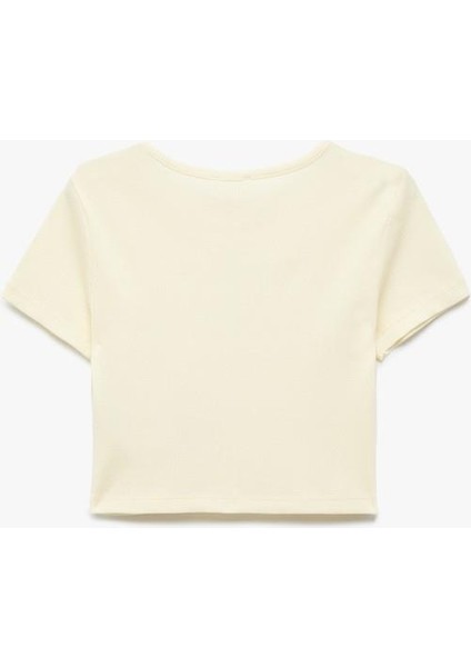 Kelebek Baskılı Kısa Kollu Bisiklet Yaka Pamuklu Tişört indirimleri